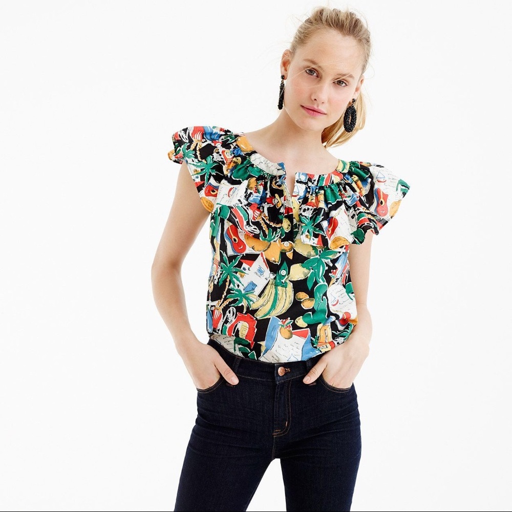 💌 J. Crew Postcard/Travel Print Top